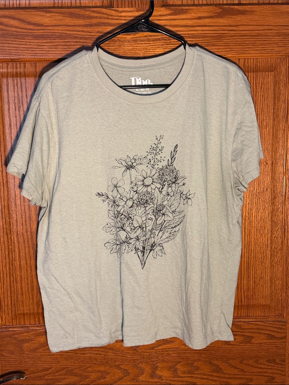 Urban Outfitters Sage Green Short Sleeve Tee with Black Floral Sketch